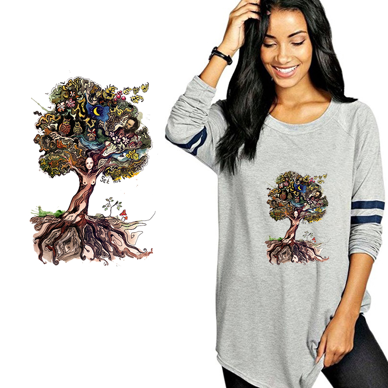 Witch Life Tree Iron on Heat Transfer Printing Patches Stickers Washable for Clothes T-shirts Hoodies DIY Appliques New 2018
