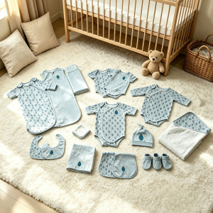 Blue Dotted Muslin Newborn Essential Gift Kit