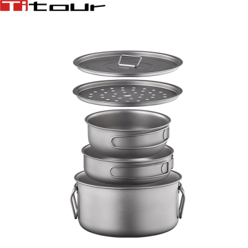 Titanium Stock Pot Set Collapsible Handle Frying Pan