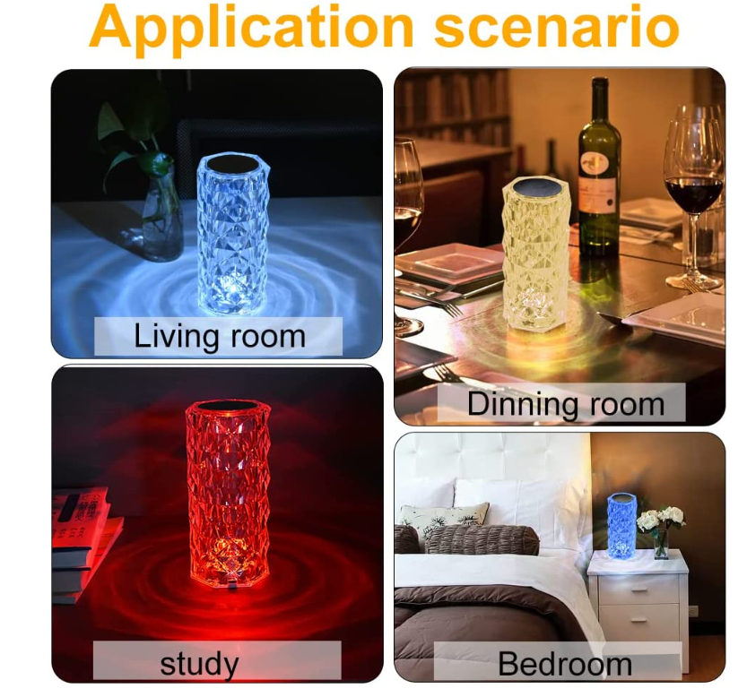 RGB Night Light Touch USB Romantic LED Rose Diamond Table Lamps for Bedroom Party Dinner Creative Lights