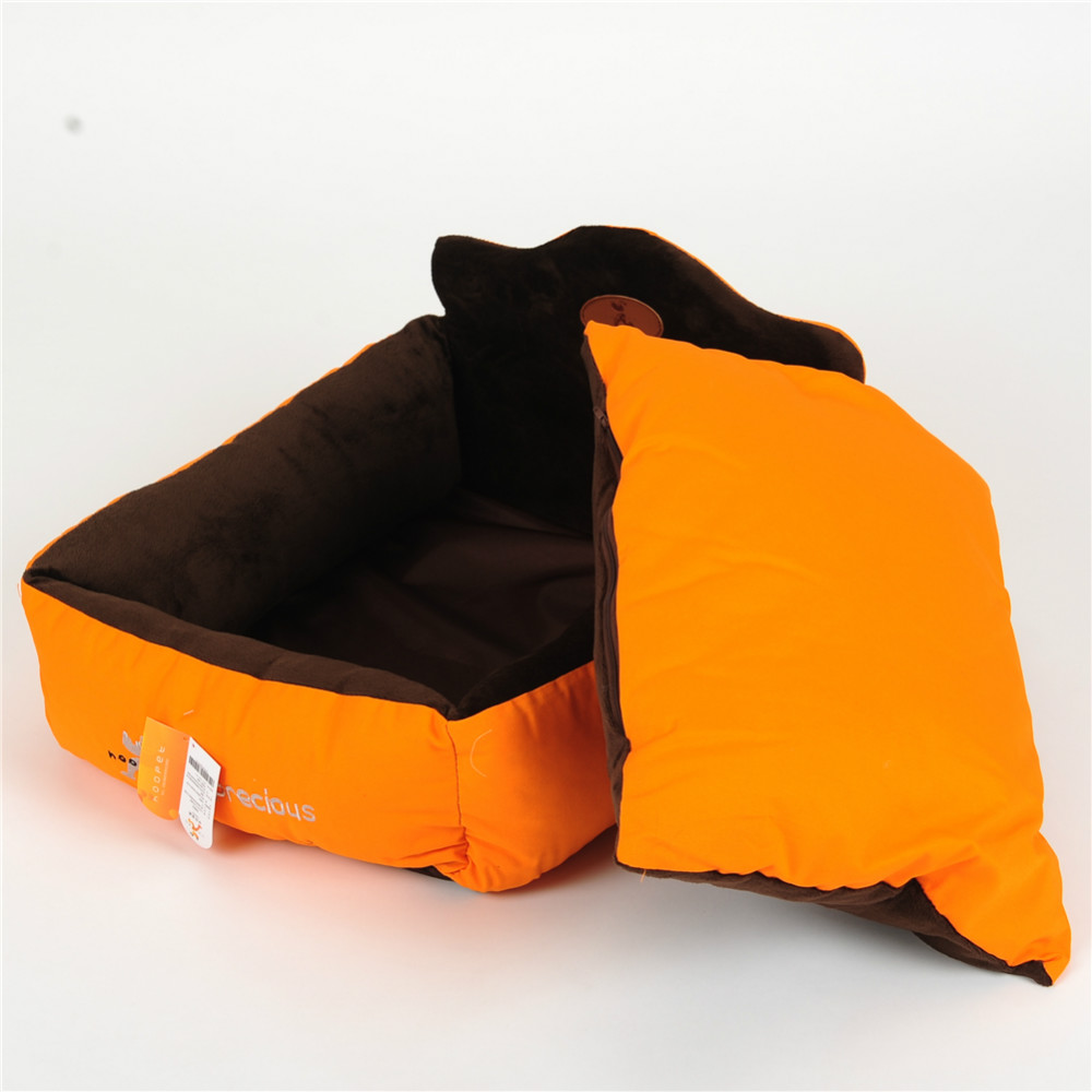 Hoopet Luxury Pet Bed With Pillow Blanket Dog Bed Cat Mat Sofa Warm Dog House Nest Sleep Cushion Orange Kennel