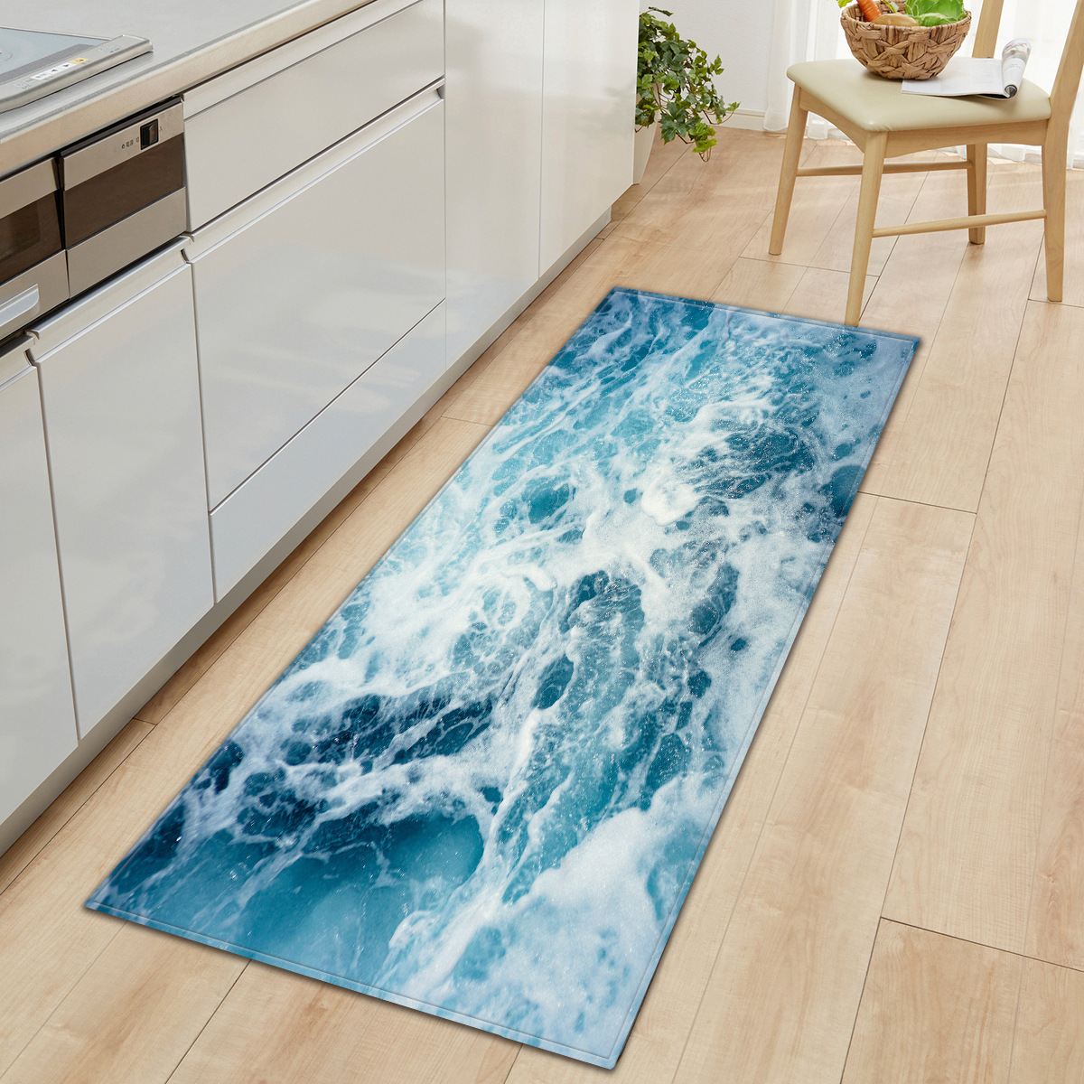 Ocean Wave Kitchen Mat Floor Mat Carpet Anti-Slip Backing All-Weather Entrance Doormat Soft Anti-Fatigue Rug Carpet Mats