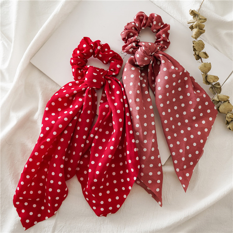 Women Ponytail Hair ties Scarf Elastic Hair Rope for Women Bow Ties Scrunchies Hairbands Flower Dots Ribbon Hair Accessories New