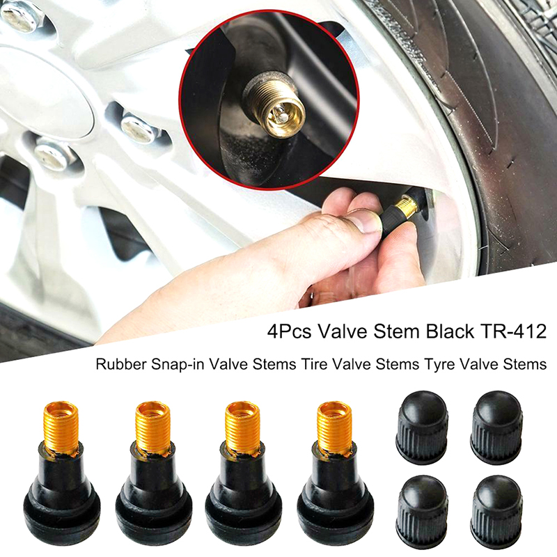 4PCs/set Black universal Valve Stems With Dust Caps with Caps Tyre Rubber Valves Car Chrome Tubeless Car Wheel Snap-in Tire