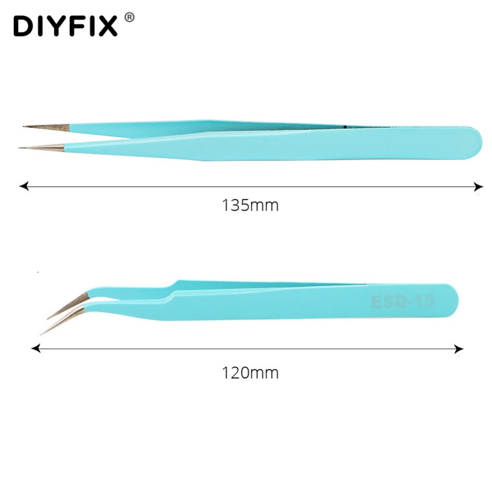 DIYFIX Eyelash Extension Tweezers Precision Straight Curved Forceps Pliers for Nail Art Rhinestones Gem Decor Picking Hand Tools