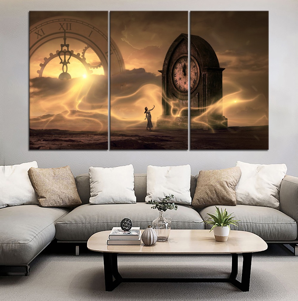 Clock Fantasy Mysterious Girl Time Painting 5 Piece Modular Picture Canvas Print Type Modern Home Decor Wall Artwork Poster
