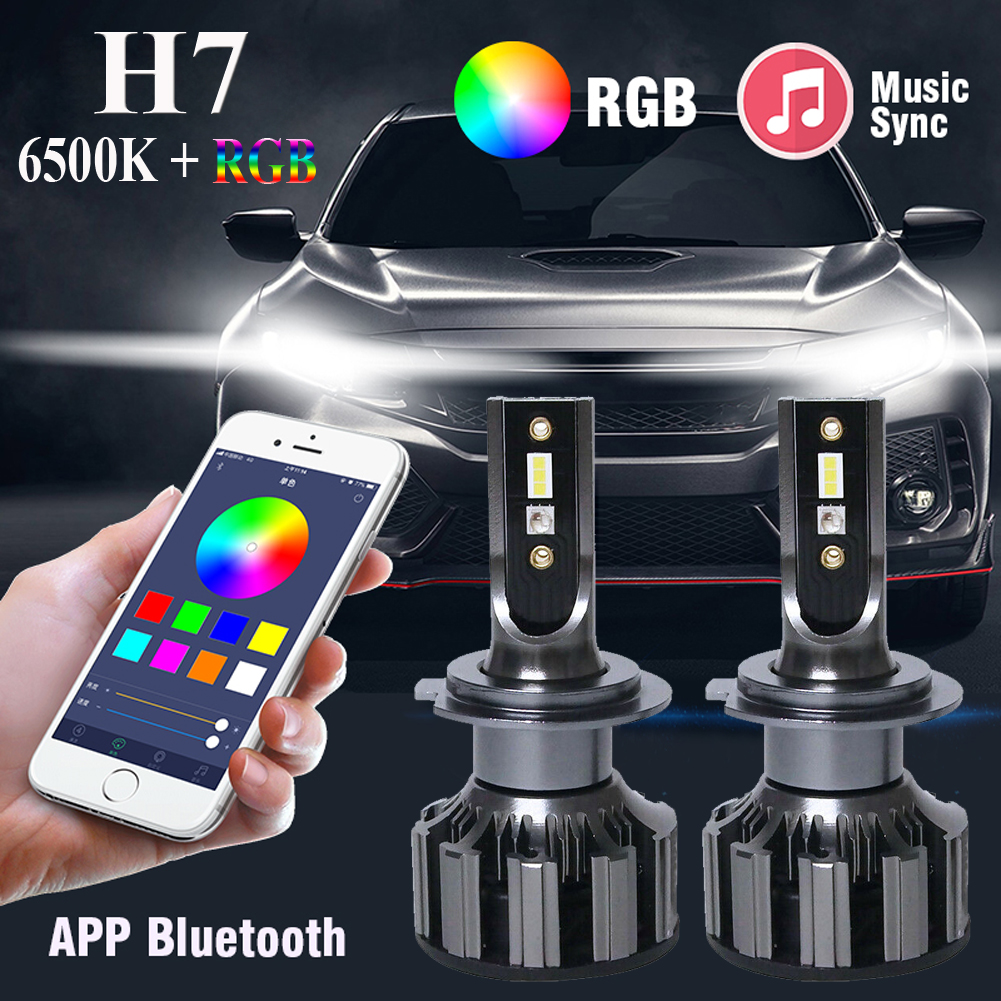 H7 Car LED Headlight Bulbs Fog Lights Kit RGB Atmosphere Lamp Bluetooth APP Control Lamp For Car Accessories LED Light Tool