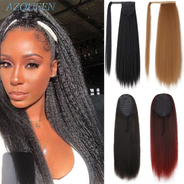 AZQUEEN 24'' Synthetic Kinky Straight Ponytail Clip in Magic Paste Heat Resistant Wrap Afro Yaki Ponytail Hair Pieces For Wome
