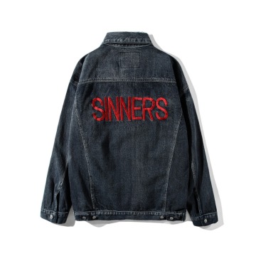 Sinners Embroidery Destroyed Skinny Slim Denim Jacket Men Women 1:1 High Quality Cowboy Men's Jean Jacket Chaqueta Hombre