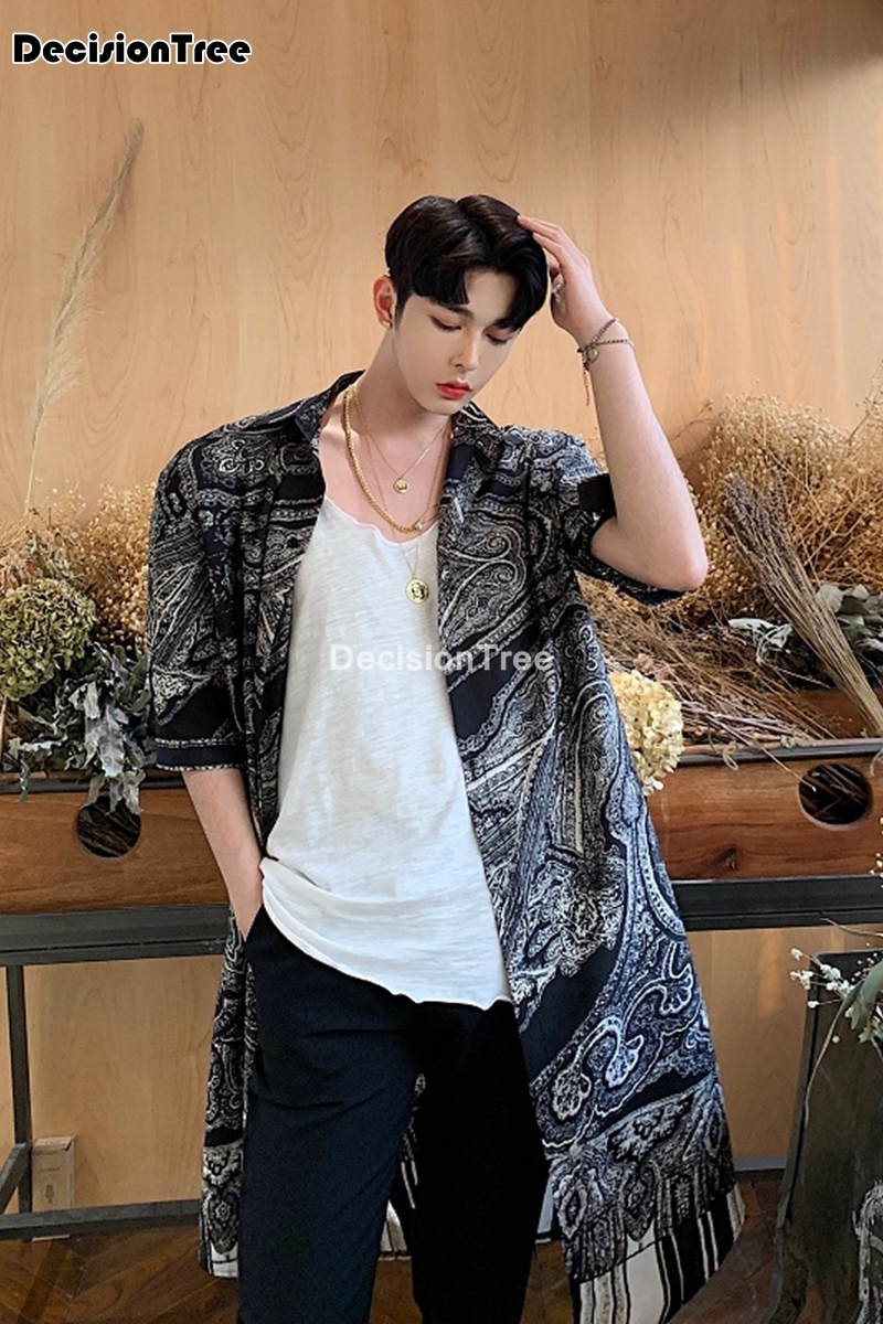 2021 japanese kimono cardigan men haori yukata male samurai costume clothing short sleeve men long kimono shirt yukata haori