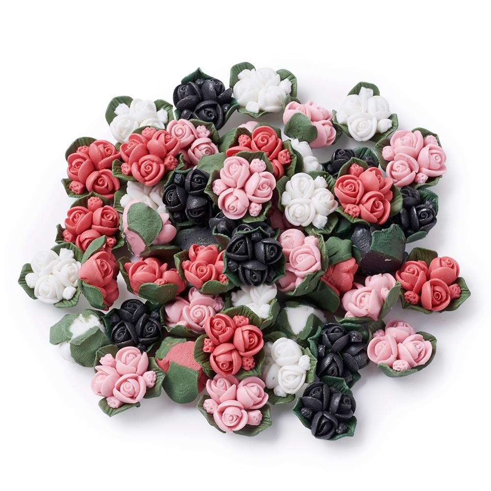 50pcs/set Mixed Color Handmade Porcelain Cabochons China Clay Beads Flower Style for Jewelry Making DIY Bracelet Necklace