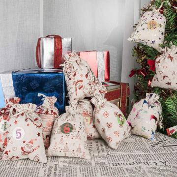24 Decorative Small Cloth Bags Hanging Advent Calendar Christmas Cotton Linen Bag Set Christmas Gift Bag
