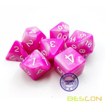 Bescon Gemini Polyhedral Dice Set Pink Blossom, Two-tone RPG Dice Set of 7 d4 d6 d8 d10 d12 d20 d% Brick Box Pack