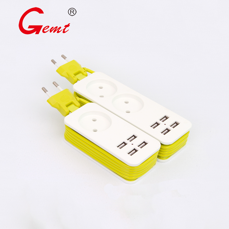 GEMT EU Portable Power Strip EU Plug with 4 USB Port QC2.0 Interface Extension Socket Plug with EU 1Sockets For Travel