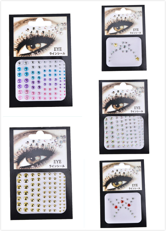 10stylesChristmas DIY Eye Tattoo Stickers Makeup Xmas Decor Eyebrow Face Body Art Adhesive Crystal Glitter Jewels Festival Party