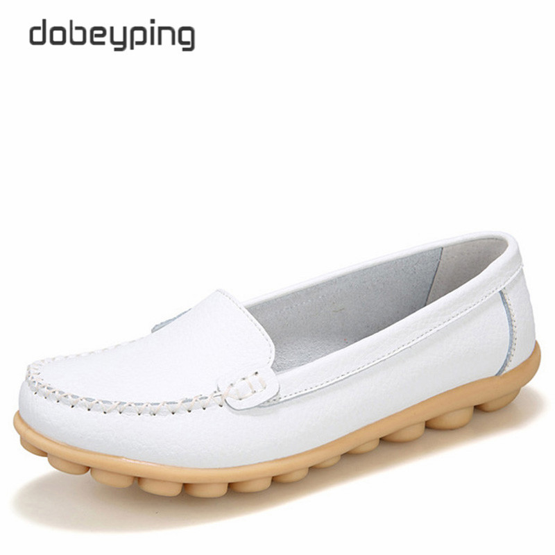 Casual Shoes Women Soft Genuine Leather Women's Loafers Slip On Woman's Flats Shoe Low Heel Moccasins Footwear Large Size 35-42