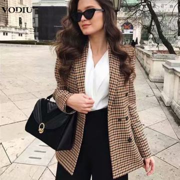 2019 Women's Plaid Blazer Autumn Winter Suit Coat Loose Overcoat For Women Casual Office Ladies Clothing Double Breasted Blazer