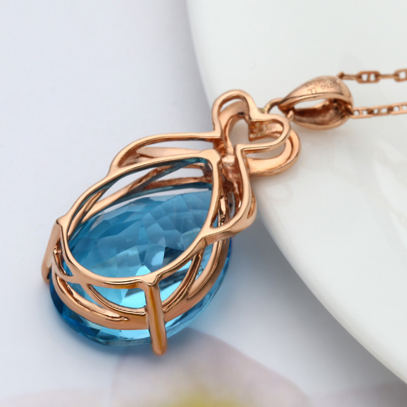 14K Rose Gold 3 Carats Sapphire Stone Pendant Women Pure Natural Blue Sapphire Gemstone 14K Rose Gold Necklace Jewelry Pendant