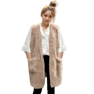 Free shipping womens natural real rabbit fur vest fur poncho fur shawl waistcoat/jackets with pocket rabbit knitted winter