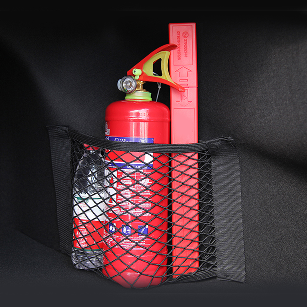 Car Velcro Double-Layer Net Pocket Trunk Storage Bag Auto Built-In Bag Car Fire Extinguisher Fixed Tidying Car Interior