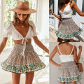 Hot Women Floral Elastic High Waist Short Skirts Ruffled Beach Casual Boho Skirt