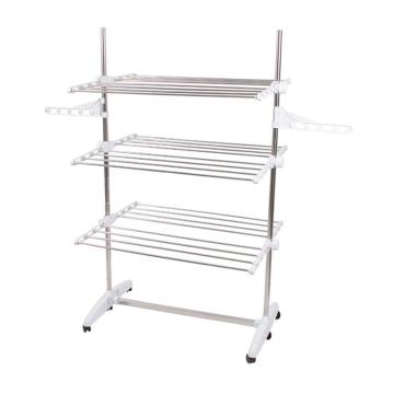 OUNONA Folding Drying Dryer Rack Hangers 3 Layers Clothes Laundry with Wheels Cloth Shoes Hanger