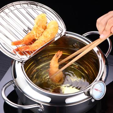 20cm Temperature-controlled Japanese-style Household Tempura Fryer Mini Stainless Steel Fryer Suitable for Induction Cooker and