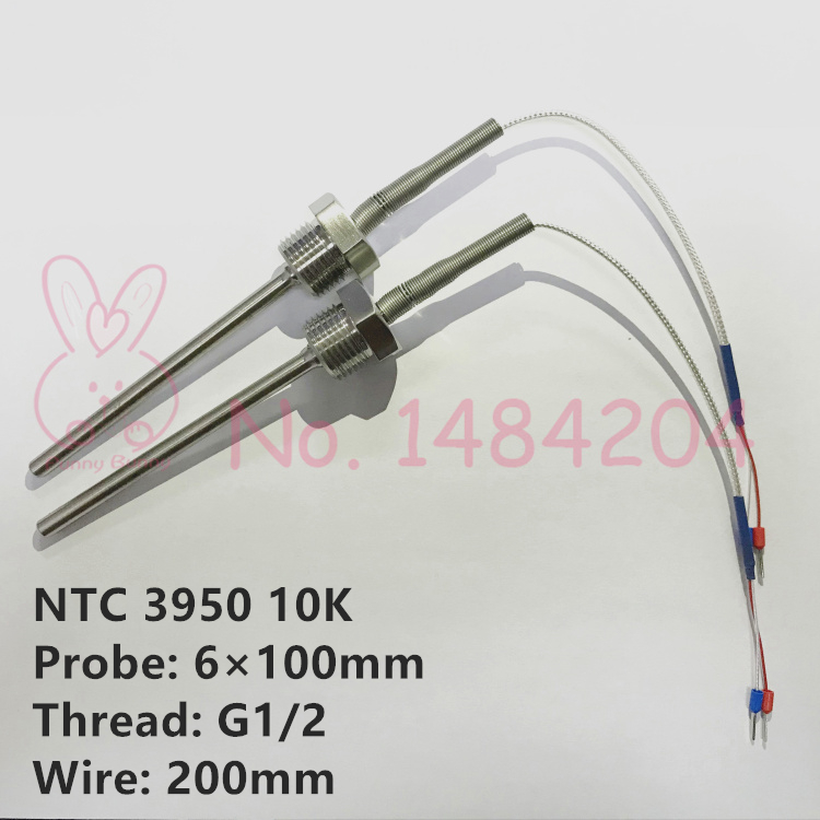 2x NTC 3950 10K Thermistor Temperature Sensor SUS304 6mm*200mm /100mm Probe 200mm Wire -40~150 Degree Thread G 1/2 G1/4"