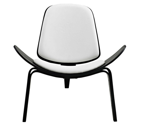 Hans Wegner Style Three-Legged Shell Chair Ash Plywood Black Finish Leather Seat Living Room Furniture Modern Lounge Shell Chair
