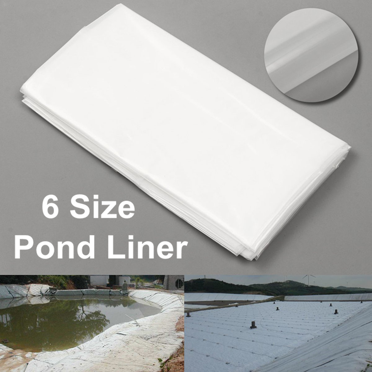 6 Size Pond Liner Underlay Impermeable Waterproof Geomembrane Protection Reinforced HDPE Pool Pond Liners Landscaping White