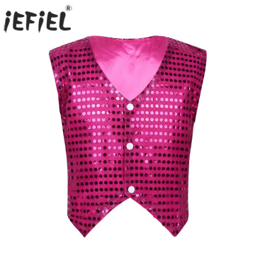 iEFiEL Kids Boys Dance Holographic Sequined Vest Waistcoat Costumes for Child Jazz Dance Wear Students Class Stage Performance