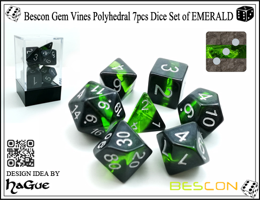 Bescon Gem Vines Polyhedral 7pcs Dice Set of EMERALD-1