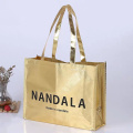 Wholesale 500pcs/Lot Custom Logo Metallic Shopping Cloth Bags Gold Lamination Tote Bags for Promotion Reusable Non Woven Printed