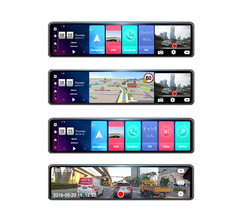 12 Inch Android 4G Dash Cam Dual 1080P Car Rearview Mirror Stream Media Camera Car Dvr ADAS 3 Split Screen GPS Navi Registrar
