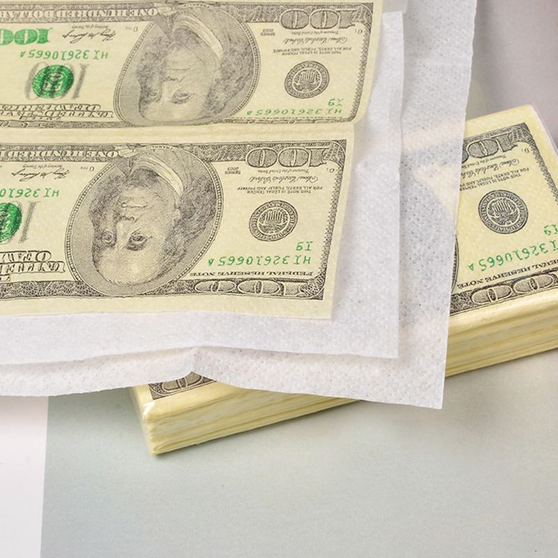 10 Sheets/Pack Funny Dollar Pattern Tissue Paper Disposable Towel Pure Wood Portable Money Napkin Handkerchief Party Tableware