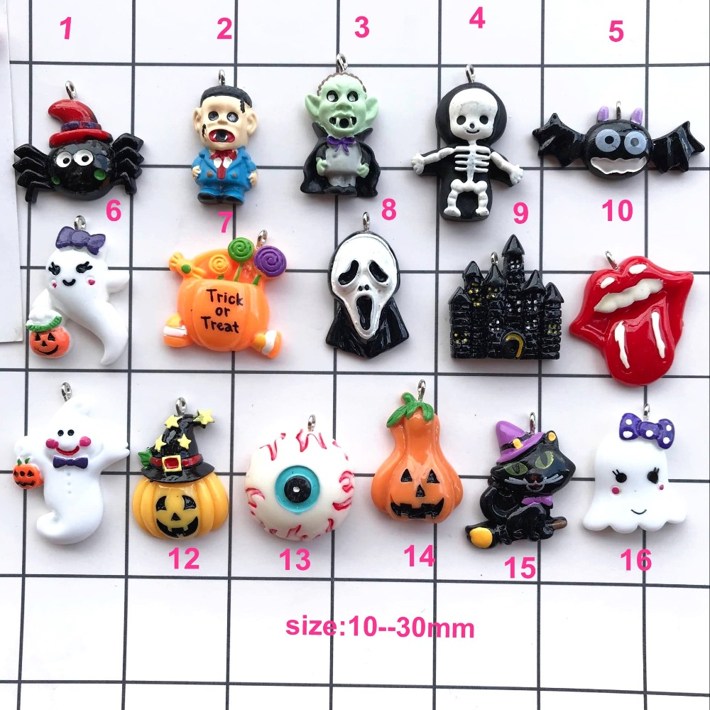 10pcs Convex circ resin Pumpkin ghost necklace charms keychain pendant necklace pendant for DIY All Saints' Day decoration