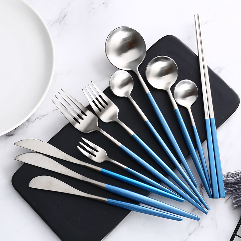 Upscale Stainless Steel Restaurant Cutlery Set Steak Knife Fork Coffee Spoon Teaspoon Butter Knives Chopstick Food Tableware Set