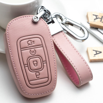 Leather Car Key Case Cover for LINCOLN MKC MKZ MKX MKT MKS Nautilus Navigator Aviator Chain Holder Auto Accessories Ring