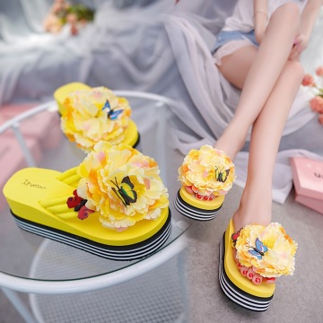 women sandals Flowers Slippers summer flip flops Slippers womans Platform Women Shoes dames Slide Wedge Heel Thick Beach Slipper