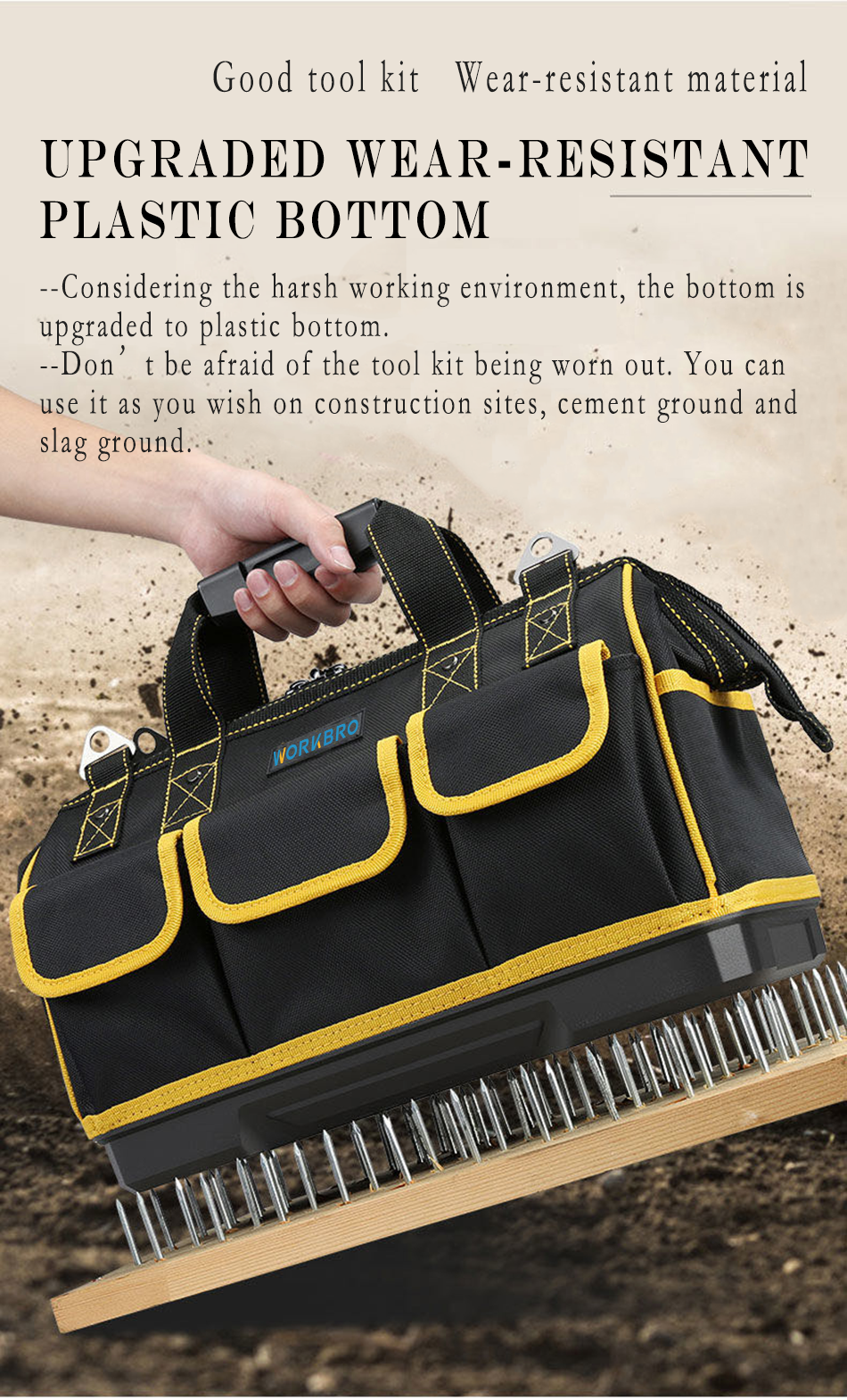 WORKBRO Tool Bag Upgrade 13/16/18/20/23 in Oxford Waterproof Wear-resistant Storage Large Capacity Tool Storage Bag