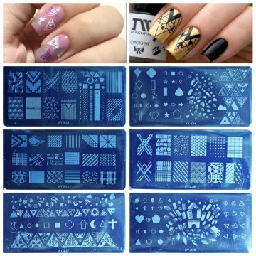 1PCS 20 Designs Nail Stamping Plates Fashion Geometric Dot Square Triangle Line Pattern Templates for Polish Nail Stamp XYZ19-32