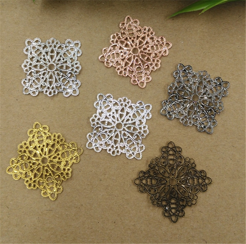 BASEHOME 20pcs 21mm Copper Filigree Flower Wraps Connectors Flower Charms Pendant for DIY Jewelry Material