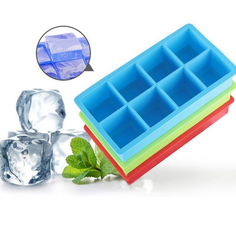 8 Big Grids Food Grade Silicone Ice Cube Maker Jumbo Large Ice Cube Square Tray DIY Mold Mould Kitchen Accessories