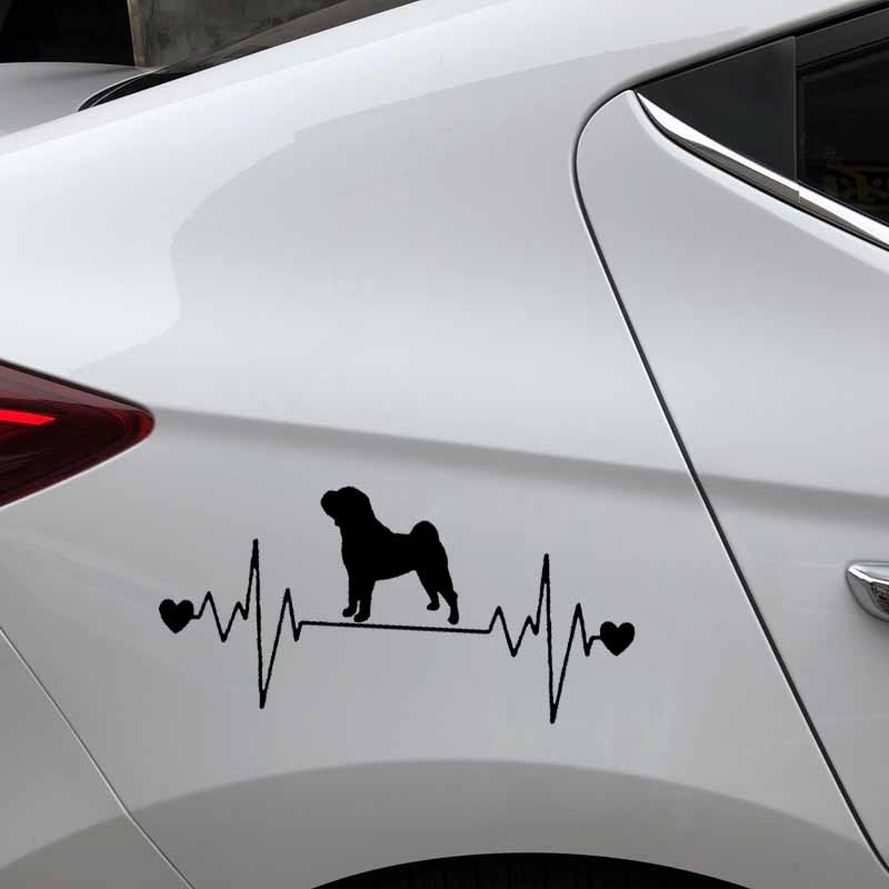 YJZT 17X8.1CM Funny Animal Car Sticker Shar Pei Lifeline Dog Heartbeat Vinyl Decal Black/Silver C24-1310