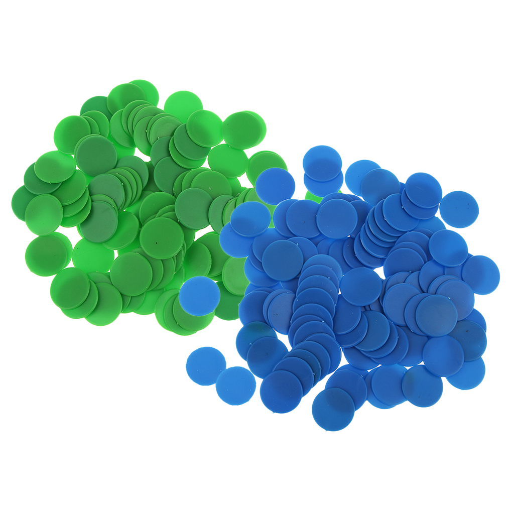 200pcs Small Plastic Bingo Markers Chips Number Counters for Kids Seniors Elders, 3/4 Inch Opaque Green + Blue