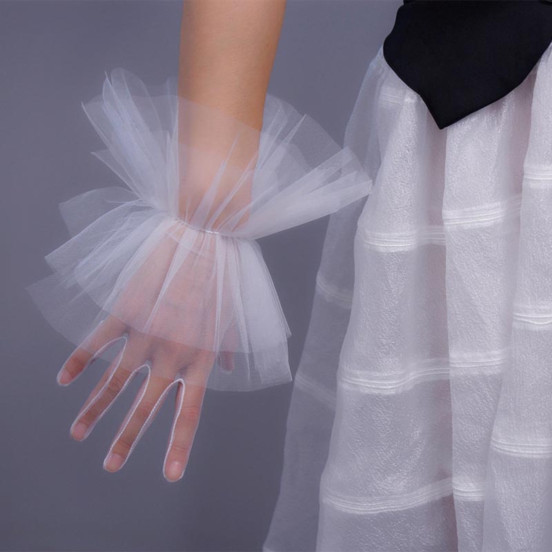 Black White Sheer Lace Tulle Gloves Slim Thin Bridal Wedding Gloves Photo Shooting Party Dress Gloves Guantes Transparentes Dot