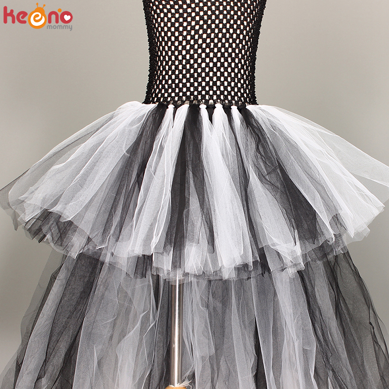 Black and White High Low Tutu Dress Children Halloween Birthday Costume Outfit Girls Pageant Party Ball Gown Fancy Tulle Dresses