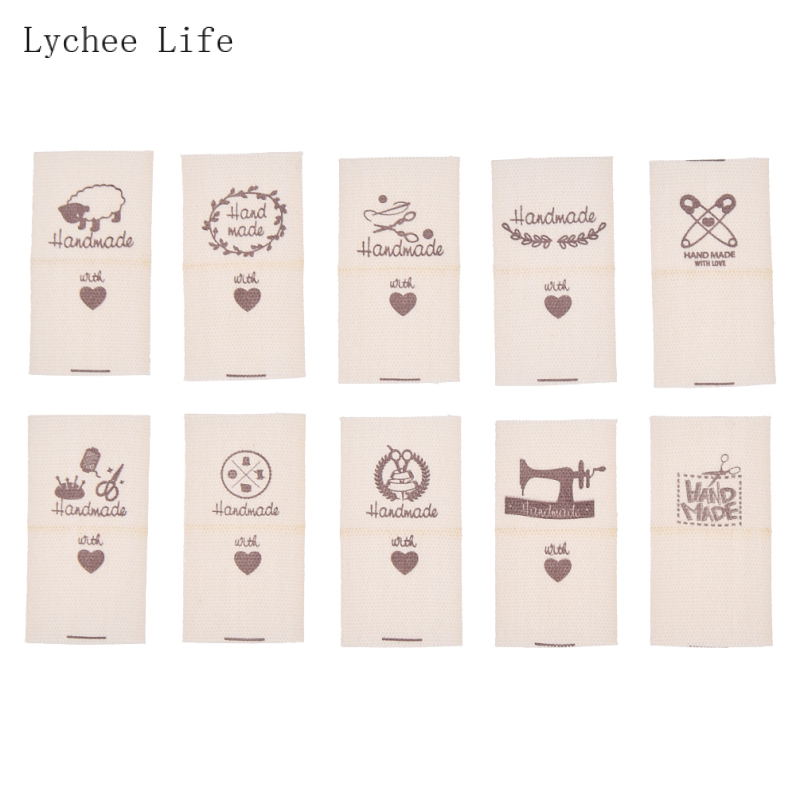 Lychee Life 50Pcs/lot Handmade Sheep Animals Cloth Garment Labels Hand Made Label Tags For Diy Sewing Crafts