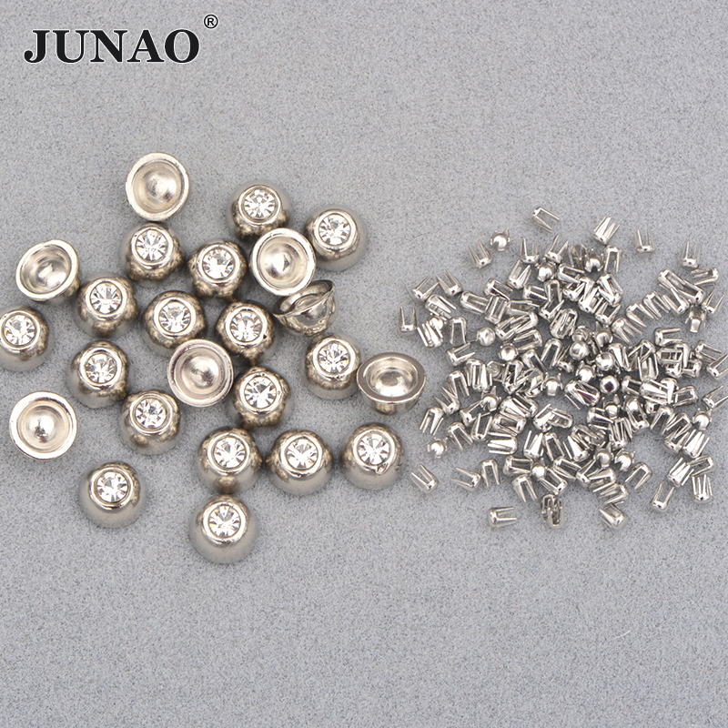 JUNAO 8mm 200Pcs Gold Glass Rhinestones Flat Back Sew On Claw Crystal Stones For Rhinestones Pearl Machine DIY Crafts Tools