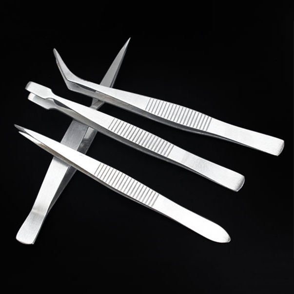 4Pcs/Set Precision Tweezers Stainless Steel Thick Electronics Forceps Eyebrow Tweezers Anti-Skid Makeup Repair Multi Tools